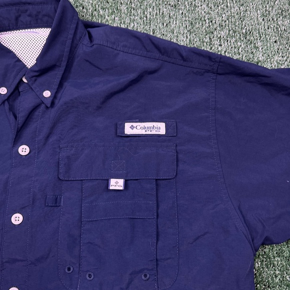 Columbia PFG Button Up Shirt Men's Size M Blue Short Sleeve Collared Fishing - Picture 5 of 8